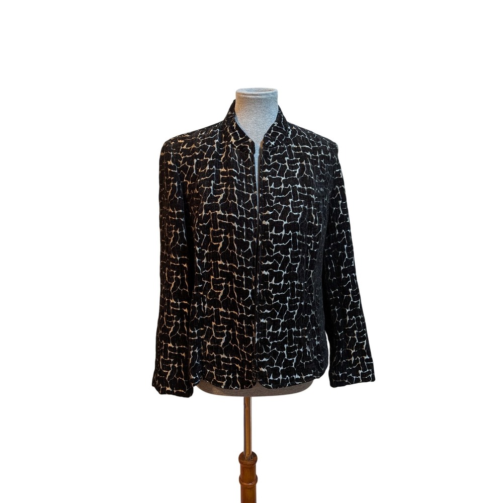 Molly & Max M Black Silver Velvet Textured Zipper‎ Jacket Whimsigoth Glam Mature